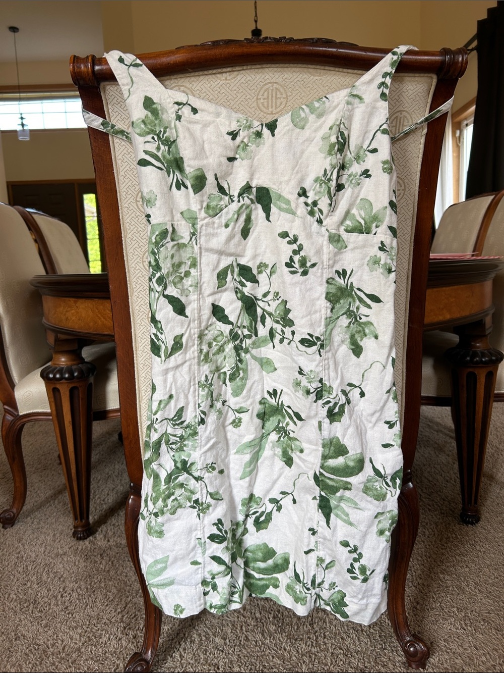 Green Leaf-Print Linen Blend Dress